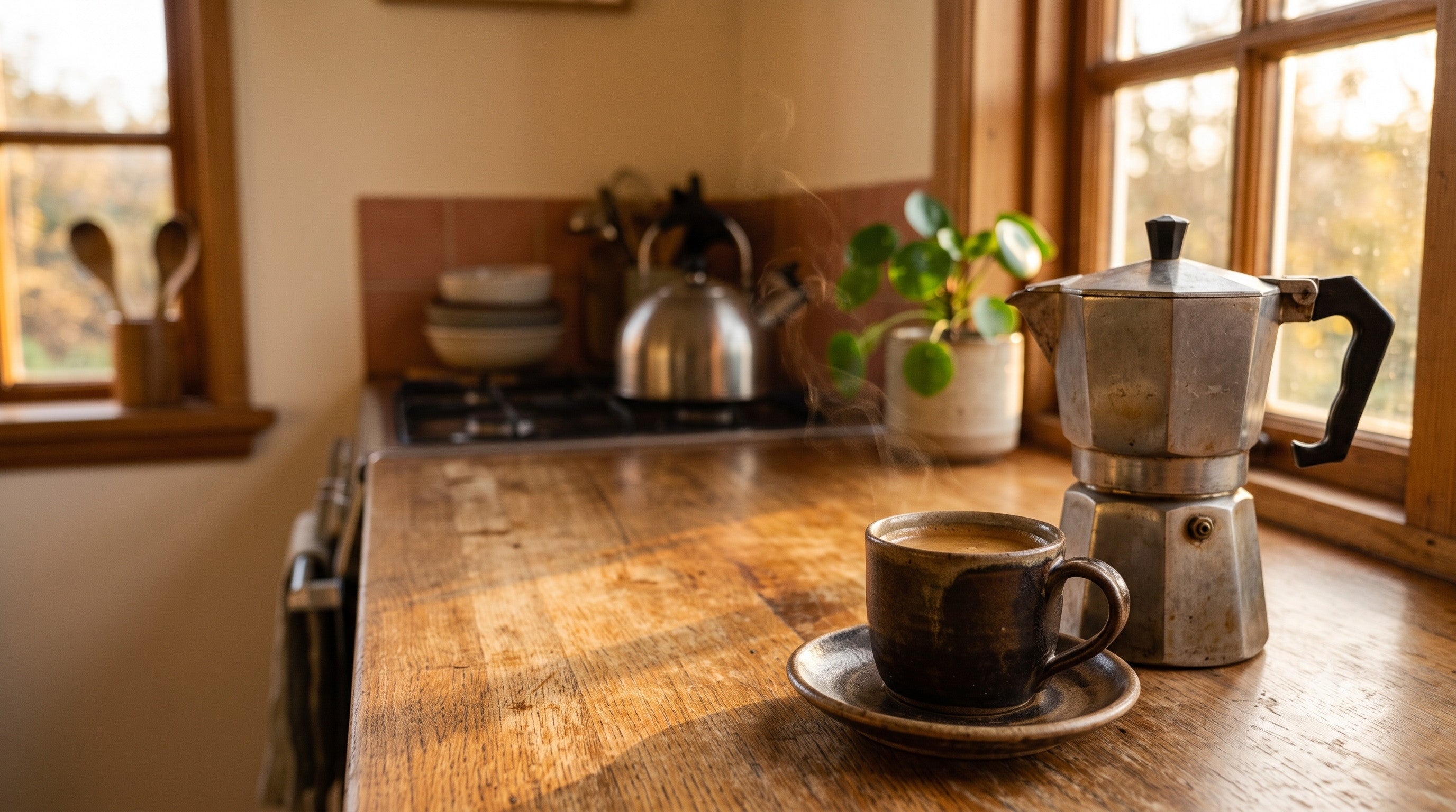 Coffee growing in warm morning light.