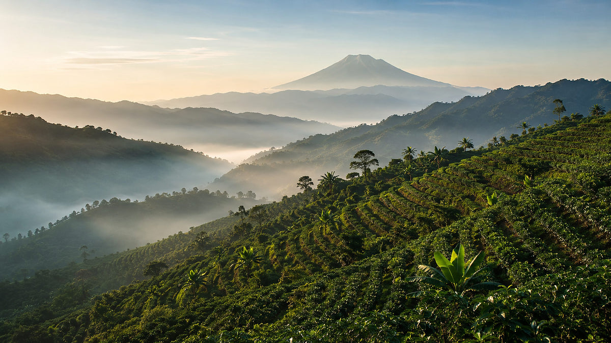 Coffee growing in warm morning light.