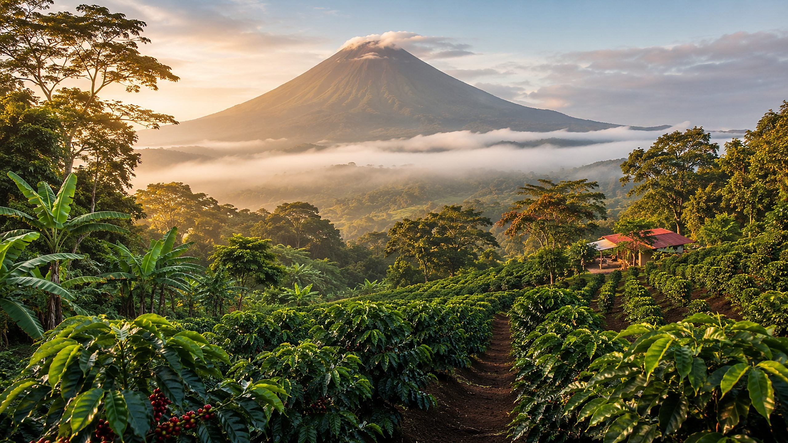 Coffee growing in warm morning light.