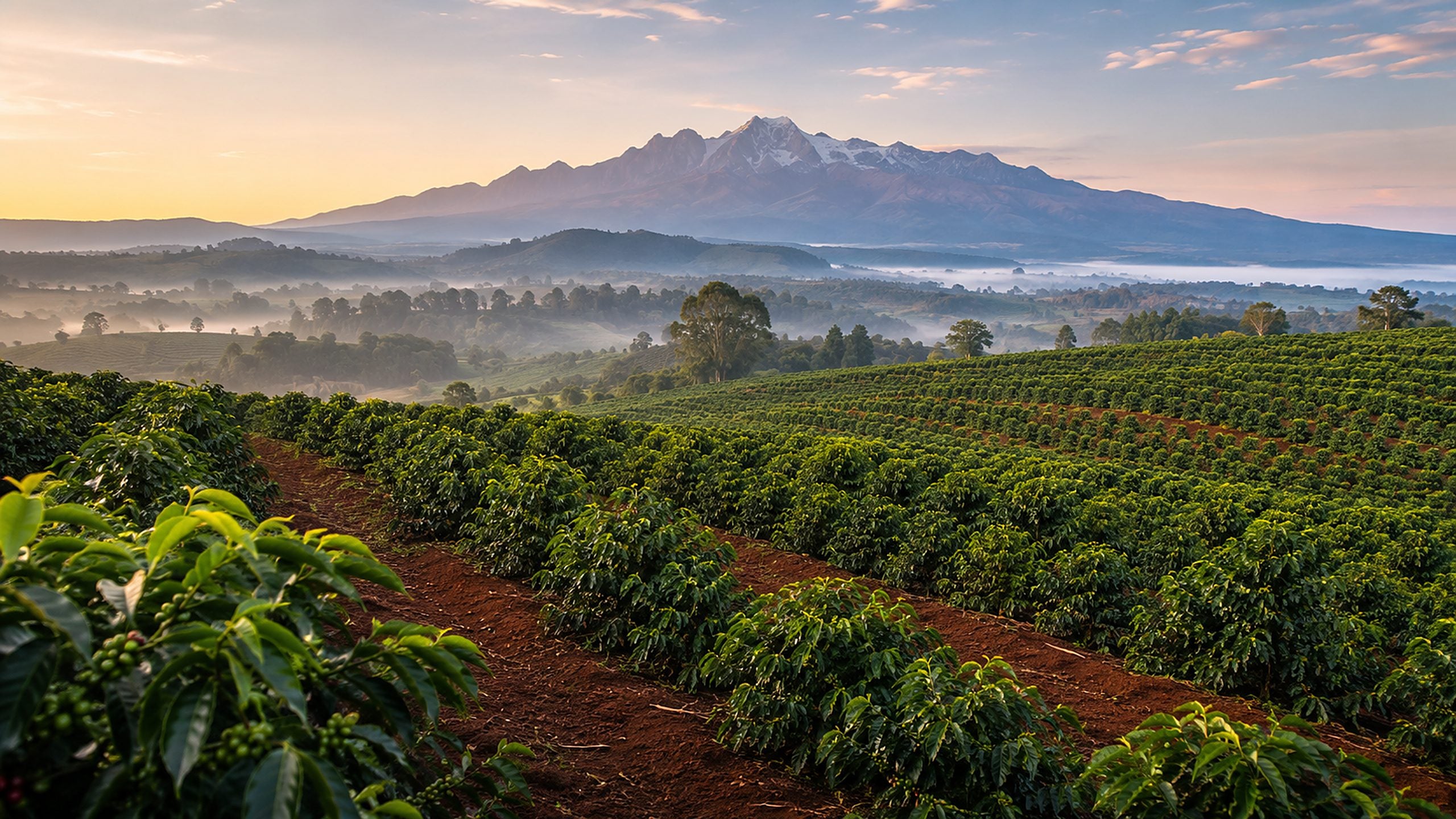 Coffee growing in warm morning light.