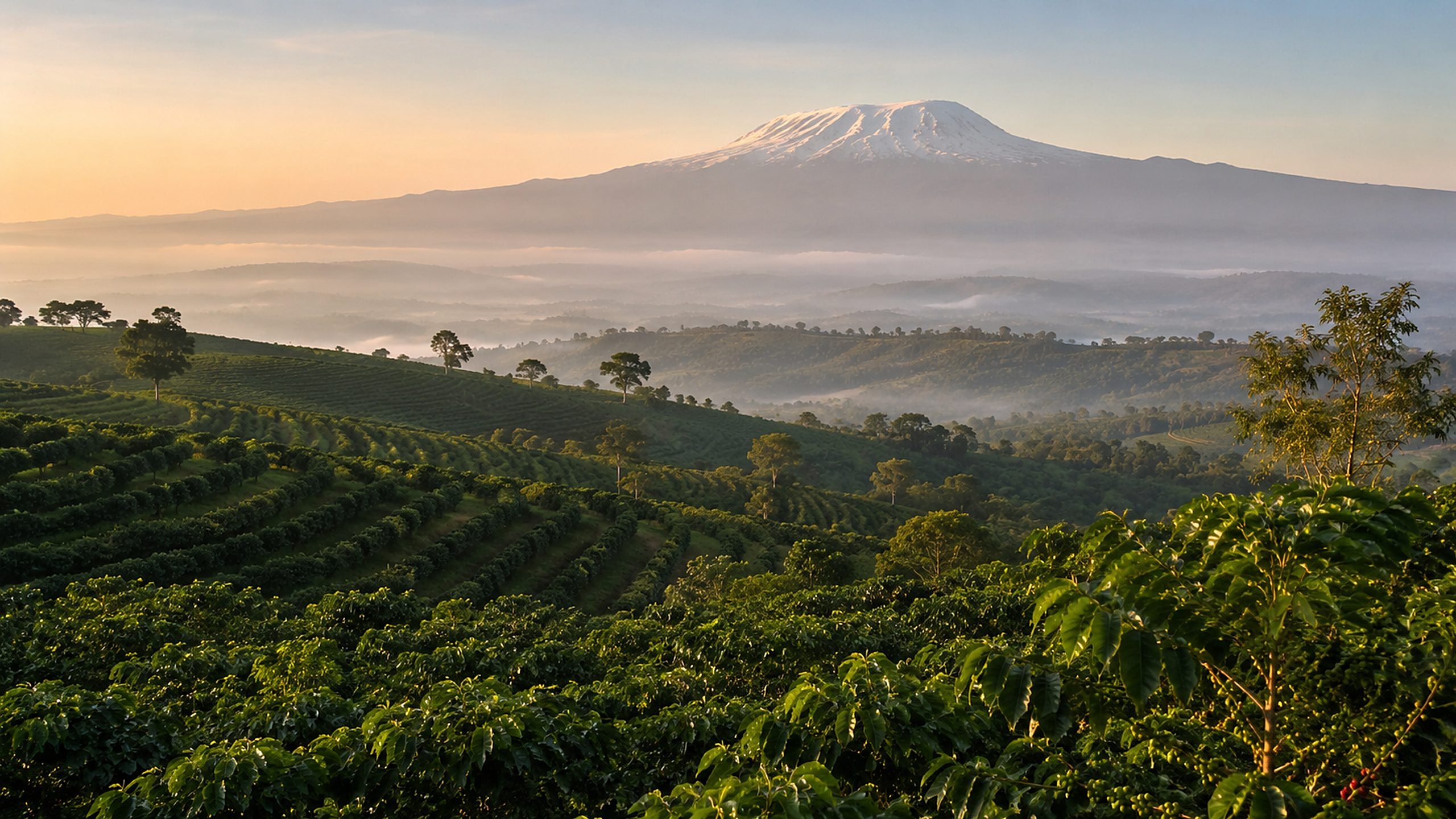 Coffee growing in warm morning light.